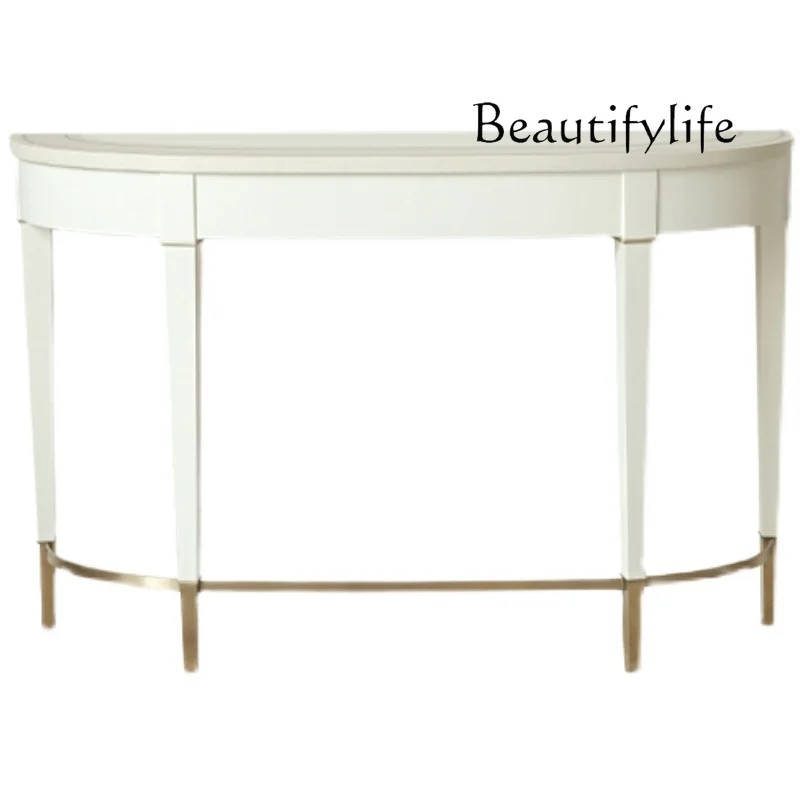 

American Entrance Cabinet Light Luxury Solid Wood Console Modern Minimalist Semicircle Console Tables Living Room Side Cabinet