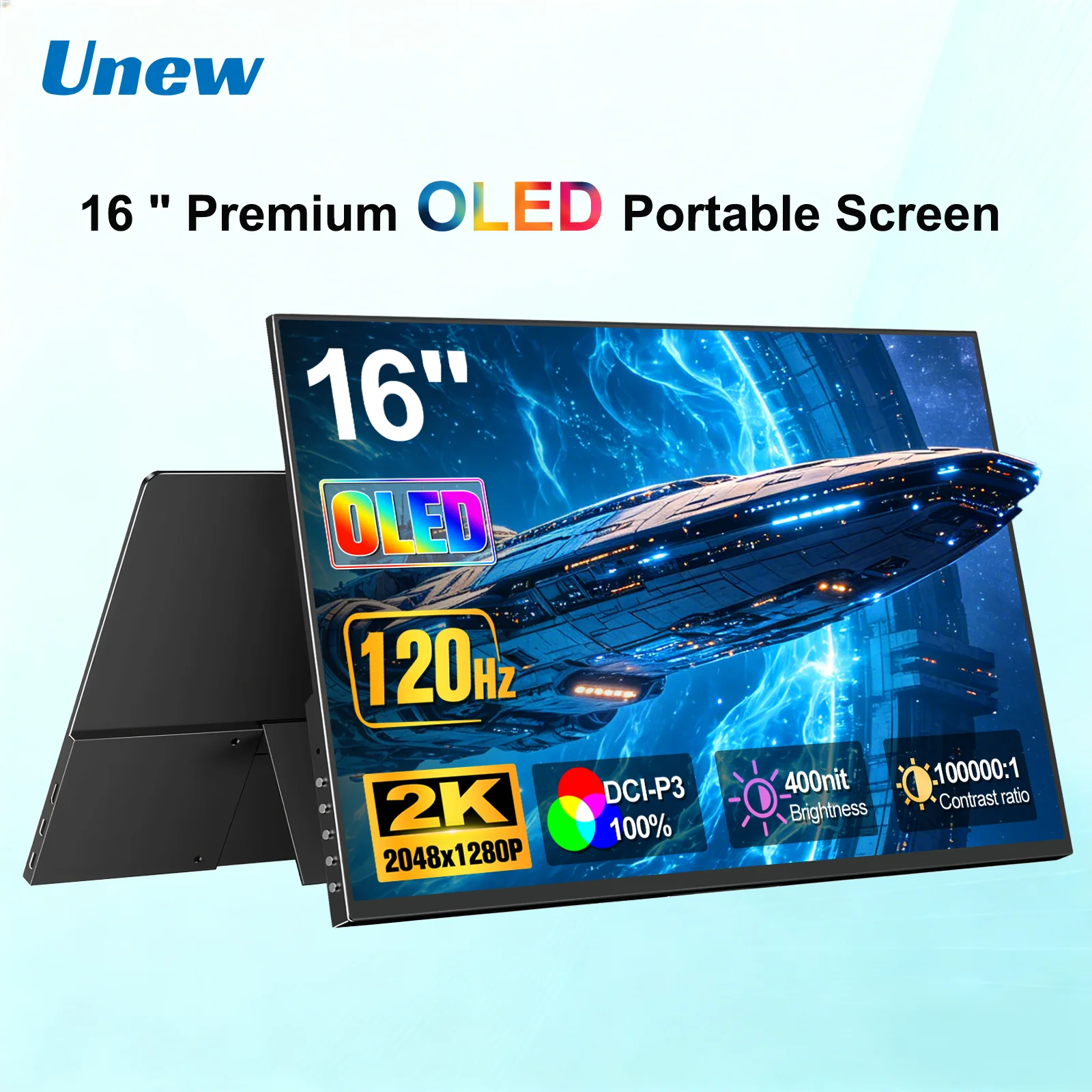 16 Inch OLED Portable Monitor 2K 120Hz  2048×1280 100% SRGB Low Blue Light External Second Screen for Laptop PS5 Switch Phone
