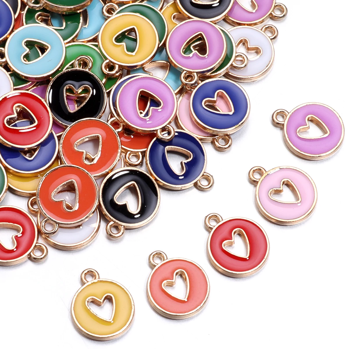 10pcs Alloy Hollow Charm Color Love Heart Charms for Jewelry Making DIY Handmade Necklace Pendant Earrings Accessories wholesale