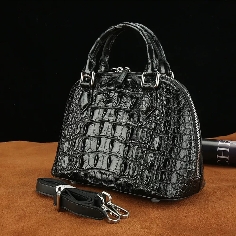Authentic crocodile leather women's shoulder bag real crocodile leather zipper shell bag women's fashion handbag