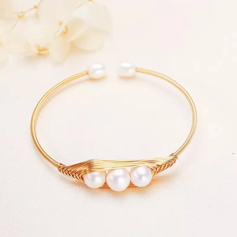 100 % natürliche Süßwasserperle, trendiges Erbsendesign, 14 Karat Gold gefüllt, Damen-Armreif, Schmuck, Frauen, Geburtstagsgeschenke, kein Verblassen, günstig – Detail 7