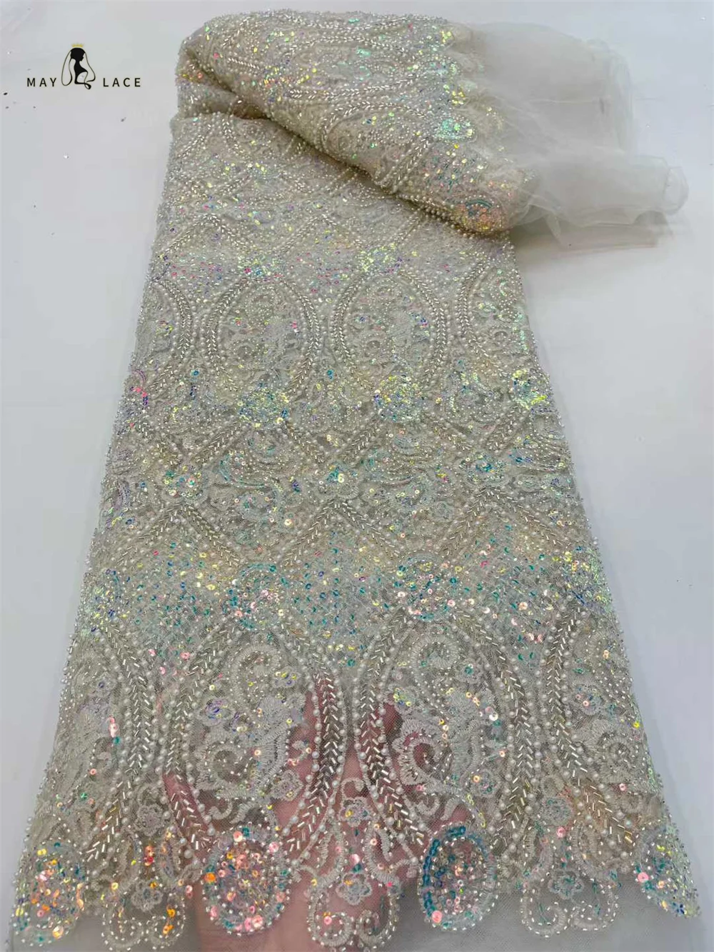Nigerian Exquisite Groom Lace Fabric 2026 Luxury Lace Fabric African Sequins Beaded Tulle Fabric For 5yards Sewing Party Dresses