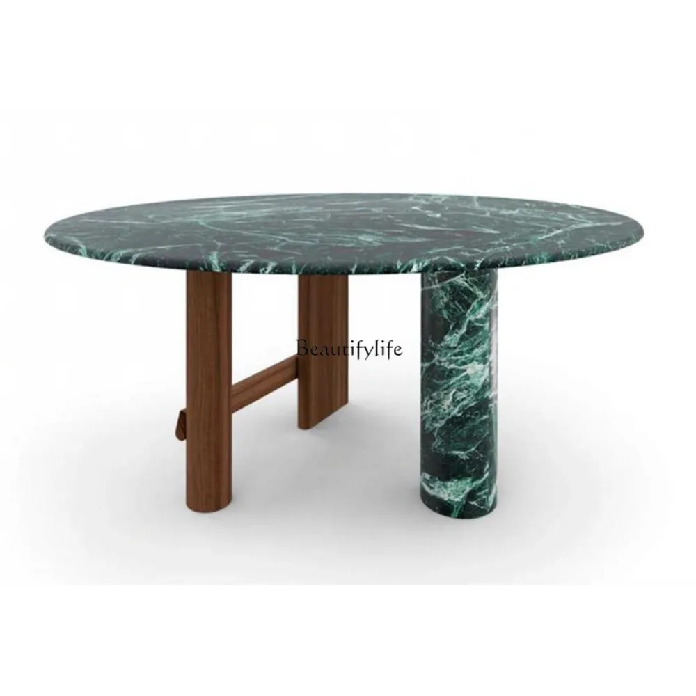 

Italian natural marble round dining table Modern simple French stone dining table