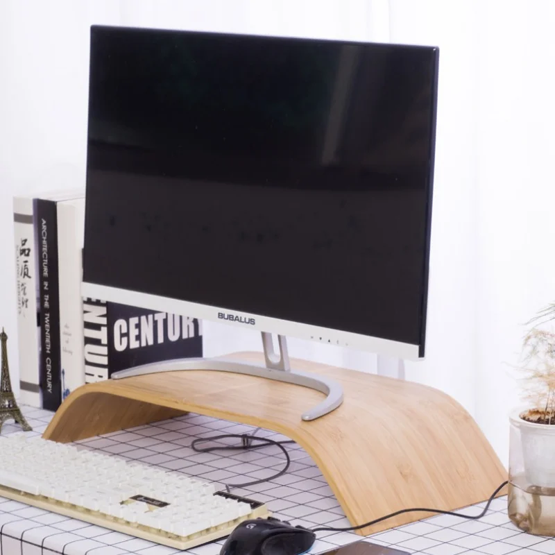 Bamboo Monitor Riser Stand Creative Office Monitors Organizer Shelf Computer Laptop Height Increase Base Monitor Storage Rack