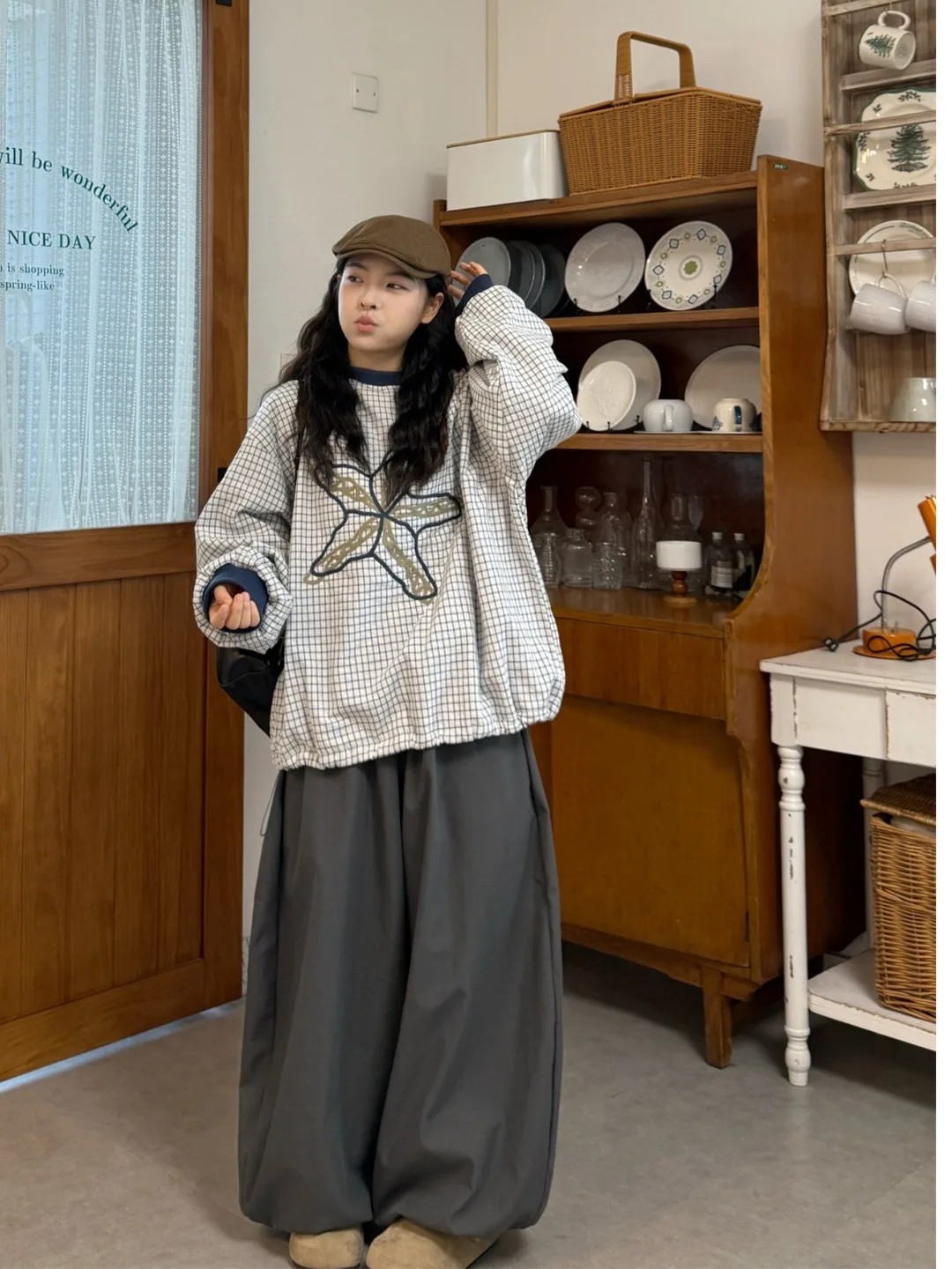 

plus Size Women's Retro Embroidered Oversized Thiened Hoodie Sweatirt High Waist Loose Fce Pants Set Autumn Winter New...