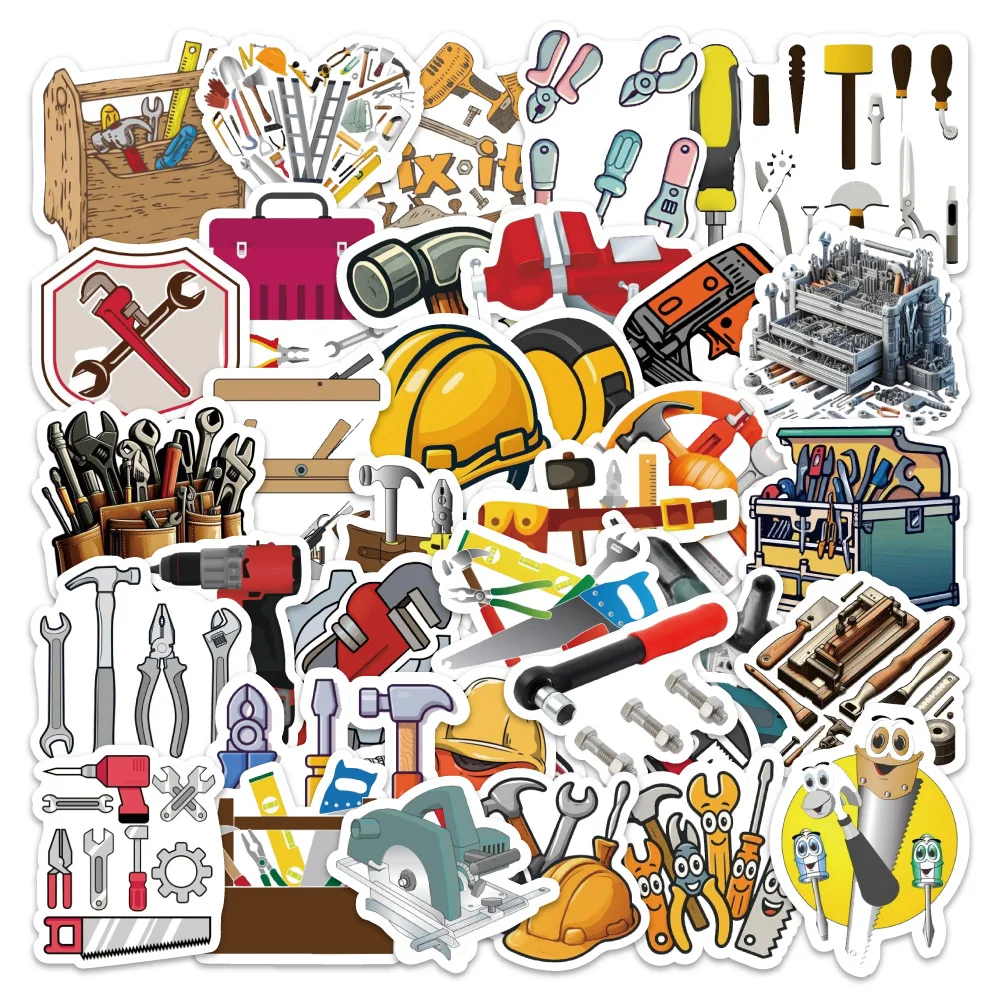 10/30/50PCS Toolbox Cartoon Stickers Building Tools Graffiti Decoration Mechanical DIY Kids Toys Laptop Guitar Car Bike Decals
