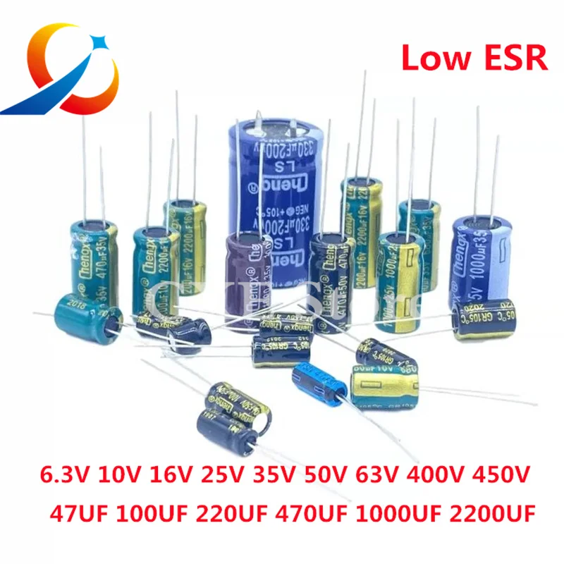 2-50pcs Aluminum Electrolytic Capacitor 6.3V 10V 16V 25V 63V 100V 400V High Frequency Low ESR 47UF 330UF 470UF 1000UF 2200UF 20%