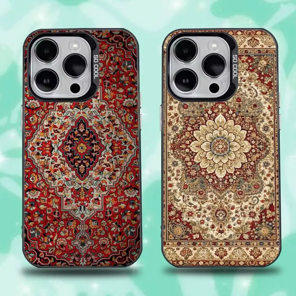 

Persian Carpet Floral Pattern Phone Case For iPhone 16,15,14,13,12,11,Pro,Max,Plus,Mini,XS,SE Anti Fall Black Matte Hard Bumper