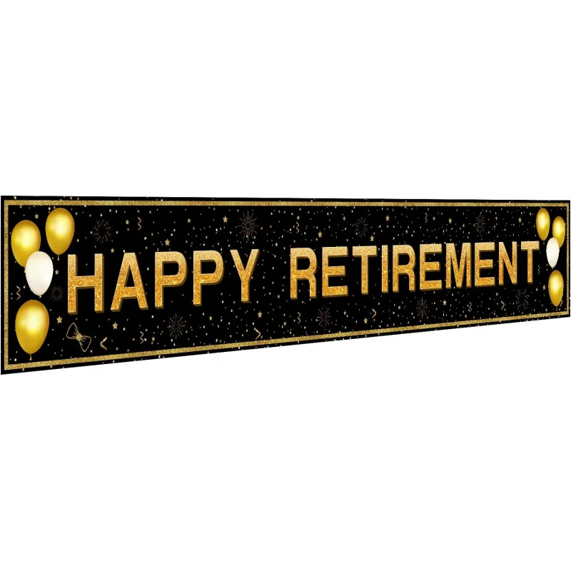 

1Pc 50*300cm Large Black and Gold Happy Retirement Party Decorations, Polyester Fabric Vibrant Color - Suitable for Outdoor