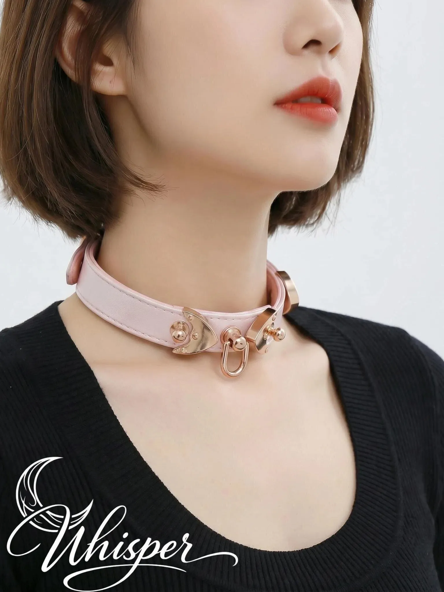 PUPPY choker necklace - Pink women's neck accessory made of genuine leather, a unique small-scale couple party decoration mask