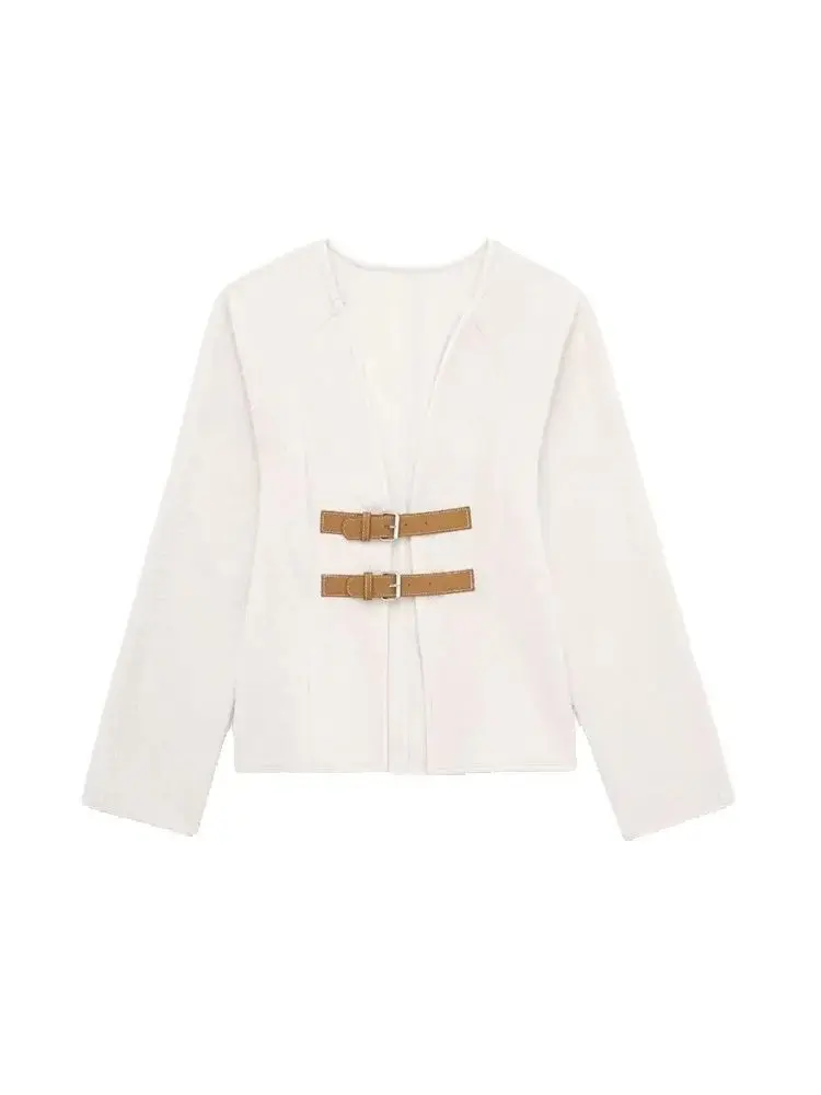 Smvp Giacca di Lana da Donna alla Moda con Cintura, Scollo a V, Maniche Lunghe, Capospalla Femminile, Top Chic