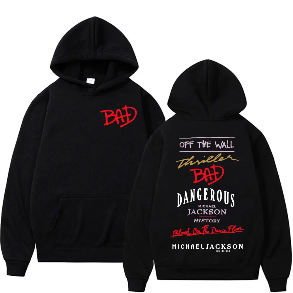 King of Pop Michael Jackson Bad Era Print Sweatshirt Men Women Fashion Classic Oversized Hoodies High Quality Casual Cozy Hooded
