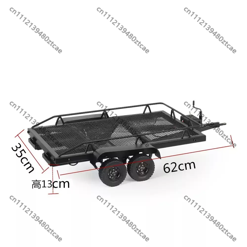 1/10 RC Crawler Double Axle Metal Flat Trailer With Light Simulation Off Road Truck Mod Upgrade Parts