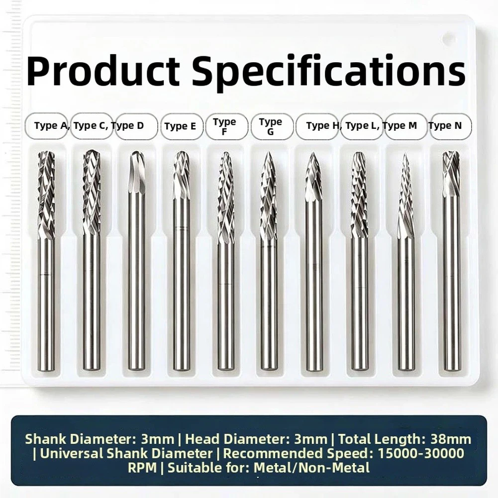 3mm Double Slot Rotary File Bit for Precision Carving Deburring Smoothing on Wood Metal Surfaces Compatible with 3mm Tools