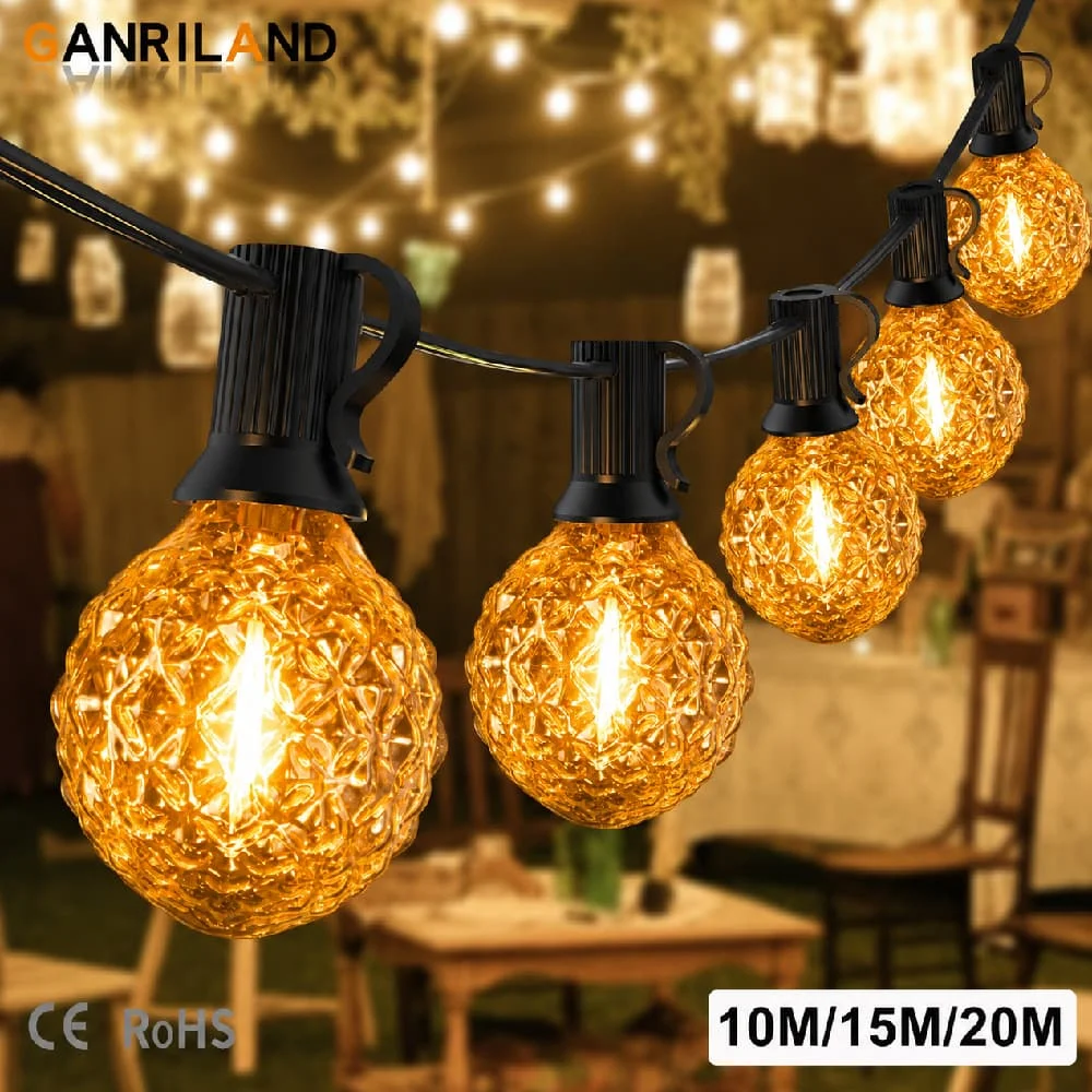 US EU Plug Patio String Lights G40 Diamond Shaped Dimmable Led Edison Bulbs 50FT 65FT Connectable Garland Ourtdoor Fairy Light