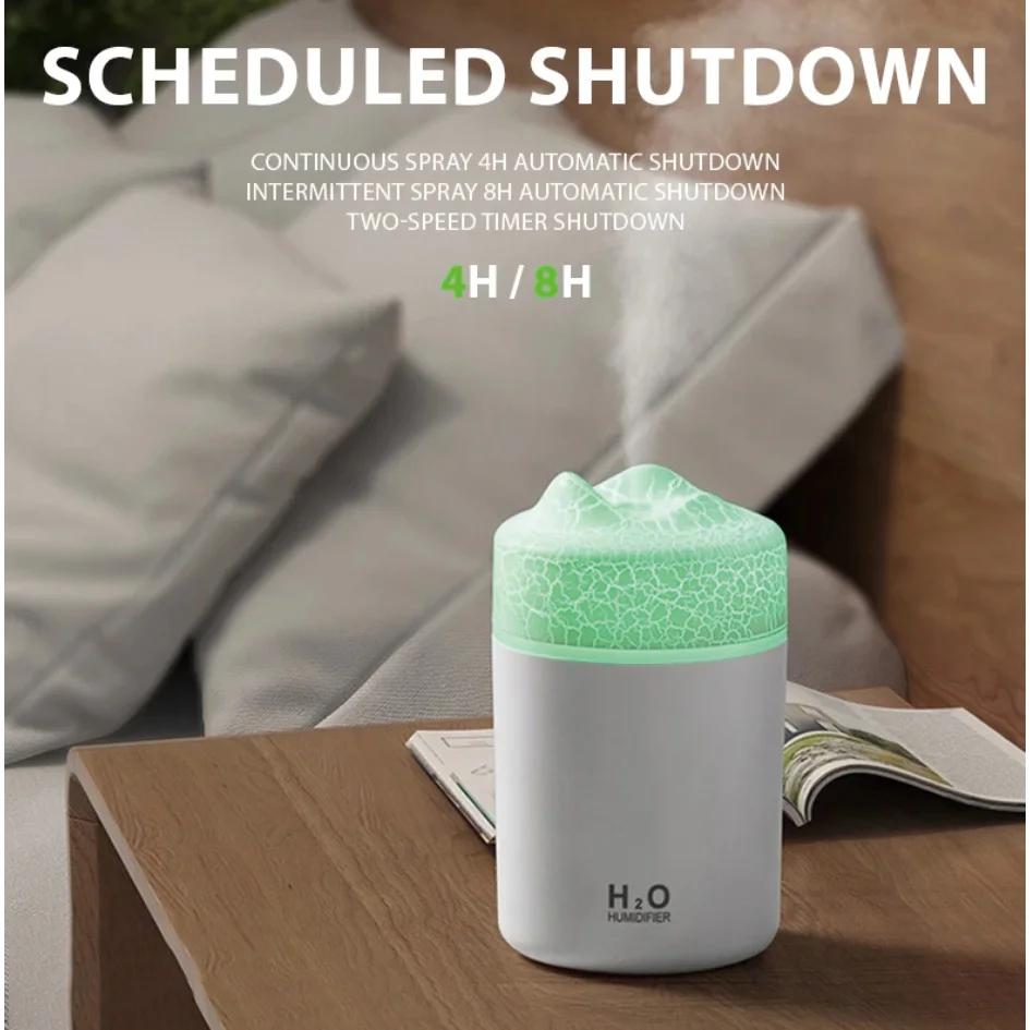 مرطب على شكل بركان يعمل بمنفذ USB مع أضواء RGB للسيارة والمنزل وسطح المكتب - عملية فائقة الهدوء