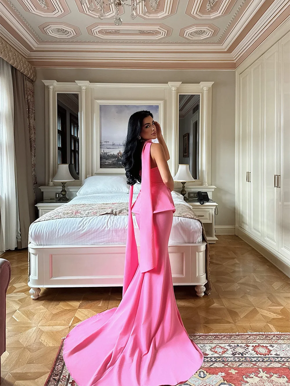 كاثي مخصص باربي الوردي قطعتين مجموعة فستان حفلة موسيقية أنيقة حورية البحر vestidos de noiva أنيقة ذيل فرشاة فساتين السهرة 2025