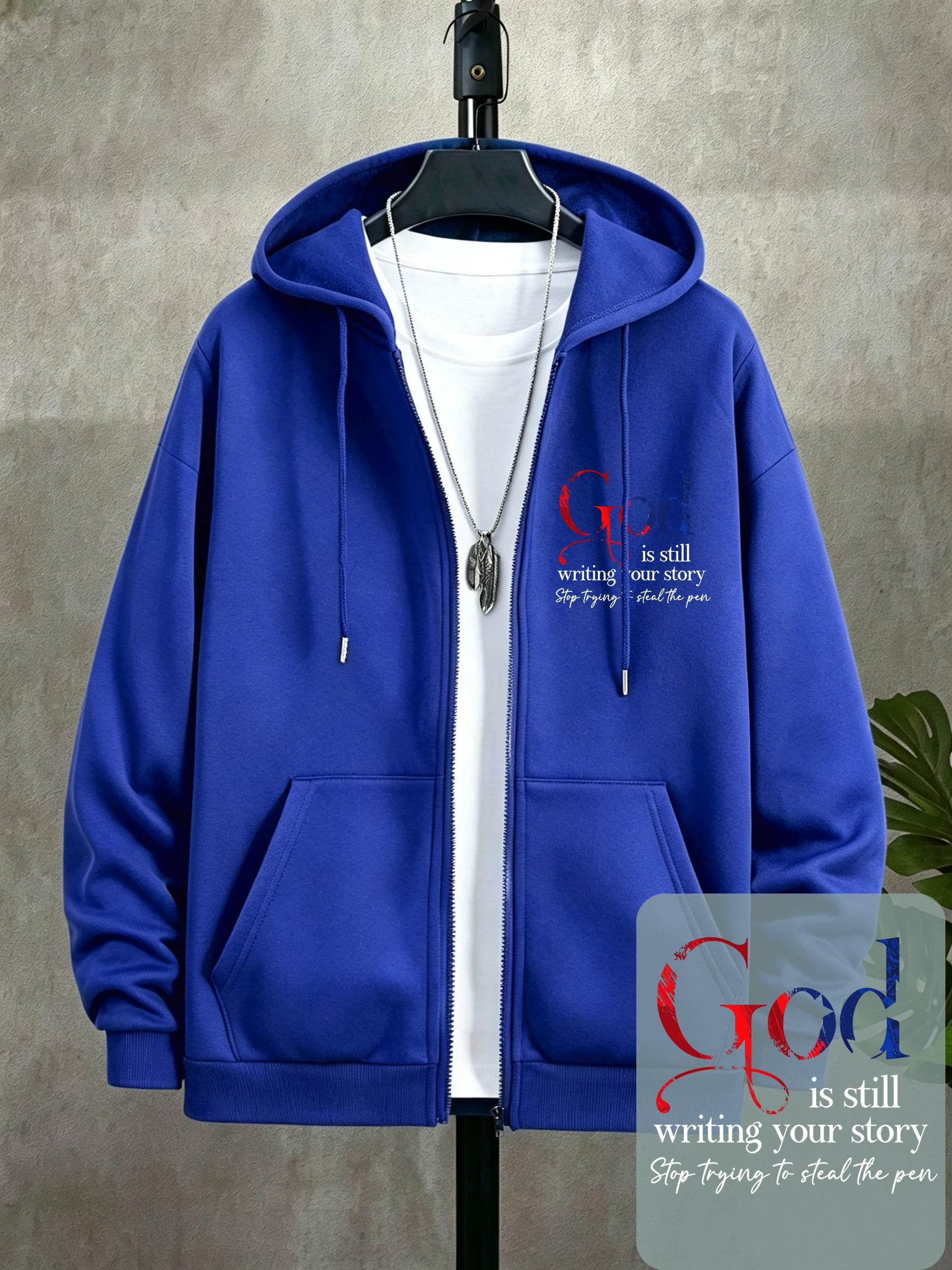 God Is Still Writing Your Stoty Printed Men'S Zipper Hoodie Gym Loose Hoody Autumn Korean Streetwear Casual Fleece Sportswear