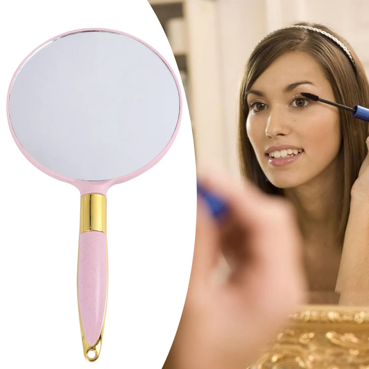 Chic Round Vintage Makeup Mirror Handheld Mirror Compact Lightweight Portable Hd Reflective Surface Exquisite Gloss