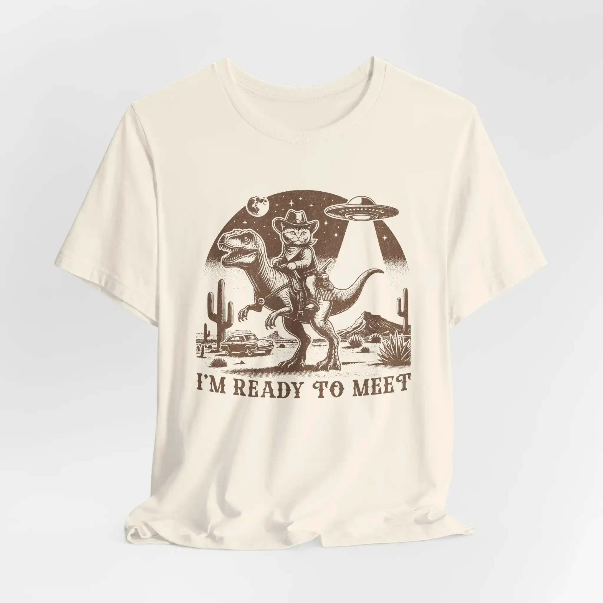UFO Cowboy CaT T Shirt Retro Western Tyrannosaurus Rodeo Funny Wild