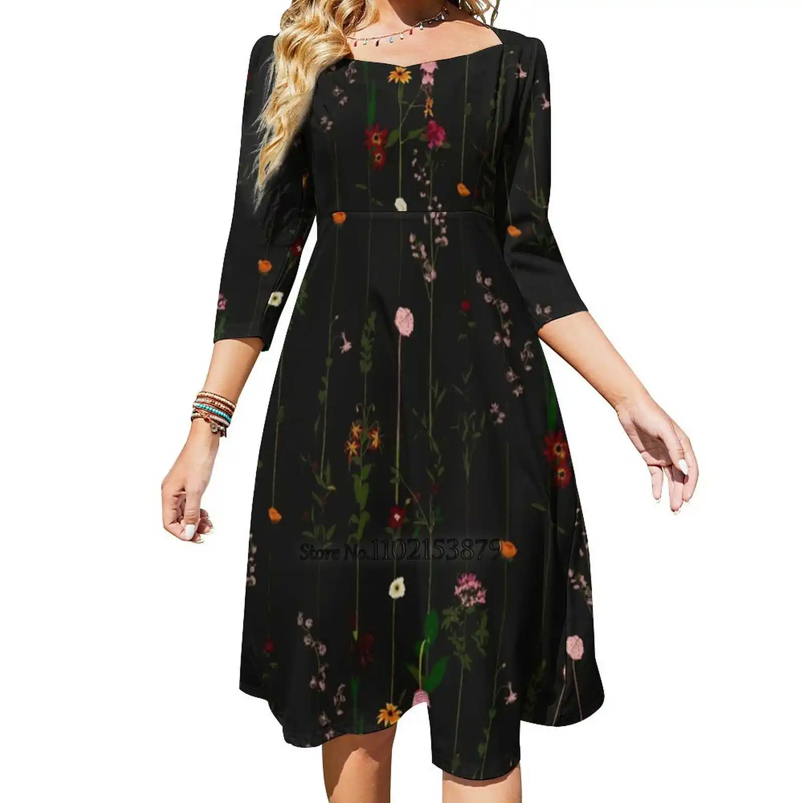 

Floral Wallroll - Dark Back Lacing Backless Dress Square Neck Dress Fashion Printed Dress 6Xl Vertical Stripes Floral Dark