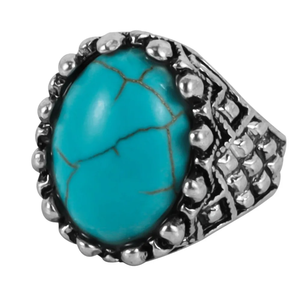 Trendy Antique Western Country Ring Alloy Jewelry Turquoise Ring Oval Fashion Vintage Ring Girls