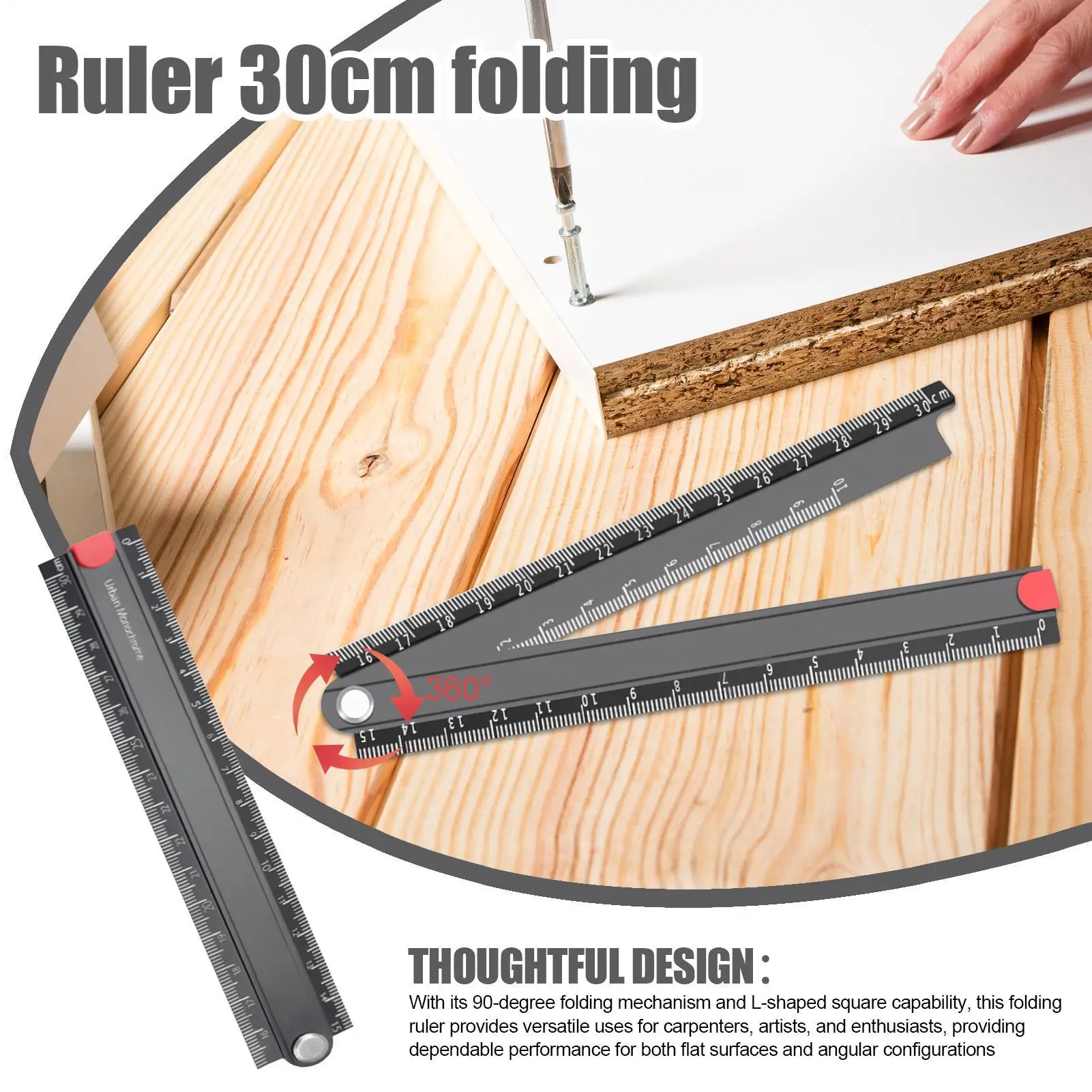 Складная линейка 11,8 дюймов, алюминиевый сплав, 90-градусная складная линейка, металлический геометрический измерительный инструмент для мастерской, ремонта дома