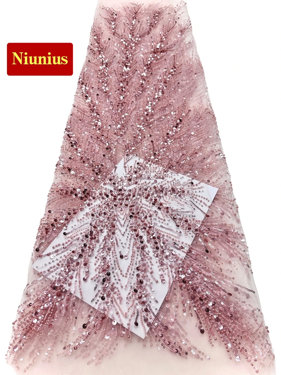 

2026 Элегантная ткань для вечернего платья - высококачественная мягкая сетка, кружево-труба с бисером и камнями, ткань NN5896_R