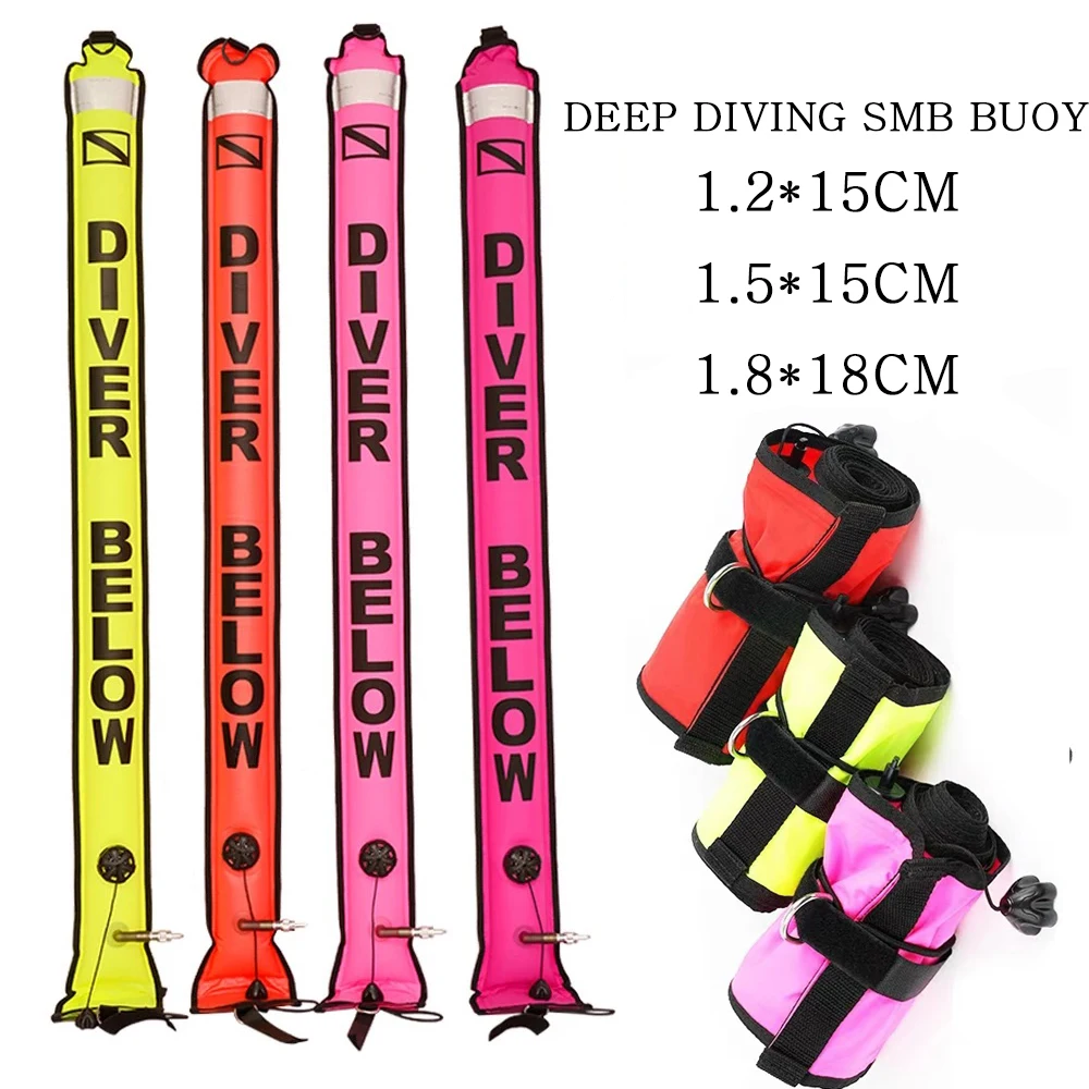 1.8*18cm/1.5*15cm Diving Nylon Auto Seal SMB Buoy Deep Diving Surface Signal Marker Buoy Diving Safety Accessories