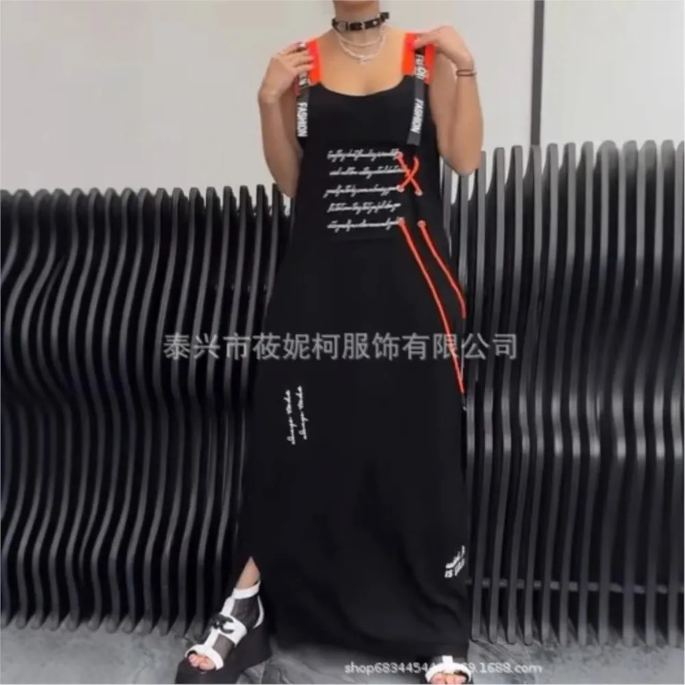 Vestido veraniego holgado con estampado de letras para mujer, vestido Sexy de verano 2025, para vacaciones en la playa, informal, holgado, con chaleco