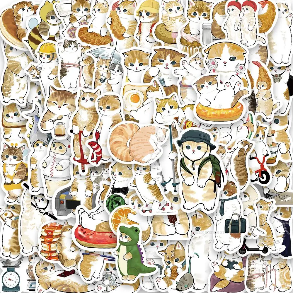 50PCS Anime Yellow Cat Sticker Nostalgia Laptop Waterproof Luggage Skateboard Cafe Sticker Supplies Decals for Fridge Toy