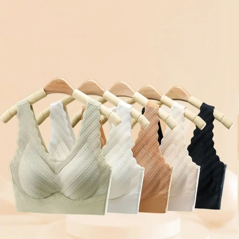 Gathering Bras Seamless Bubble Lace Bra Plus Size Widen Band Push UP Underwear Bralette Intimates Deep V Wireless Bras Ladies