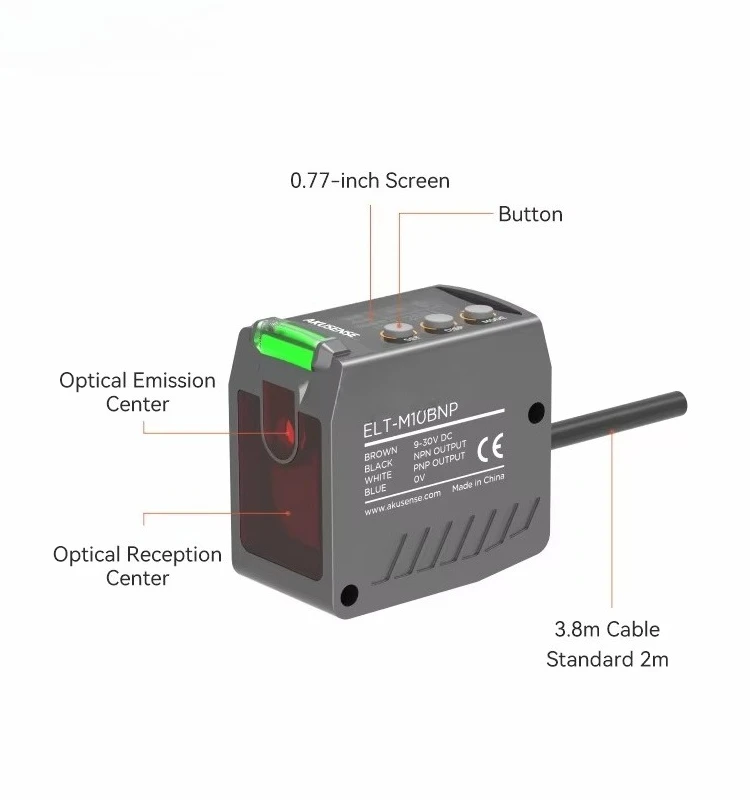 High Precision ELT-M10 TOF 0.05-2 M Range NPN Output 1ms Intelligent Response Time 2-stage IP67 AGV Photoelectric Sensor