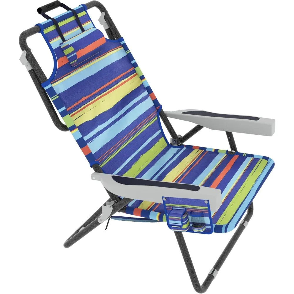 

Beach Chairs for Adults Heavy Duty, Foldable Patio Chaise Lounge Chair for Outdoor with Detachable Pocket, Portable Folding Cha