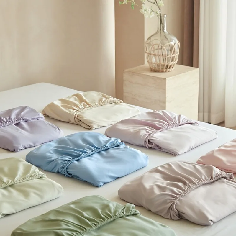 100% Bamboo Fibre Fitted Sheet Twin Queen King Size Summer Solid Color Antibacterial Cooling Single and Double Fitted Sheet  Set