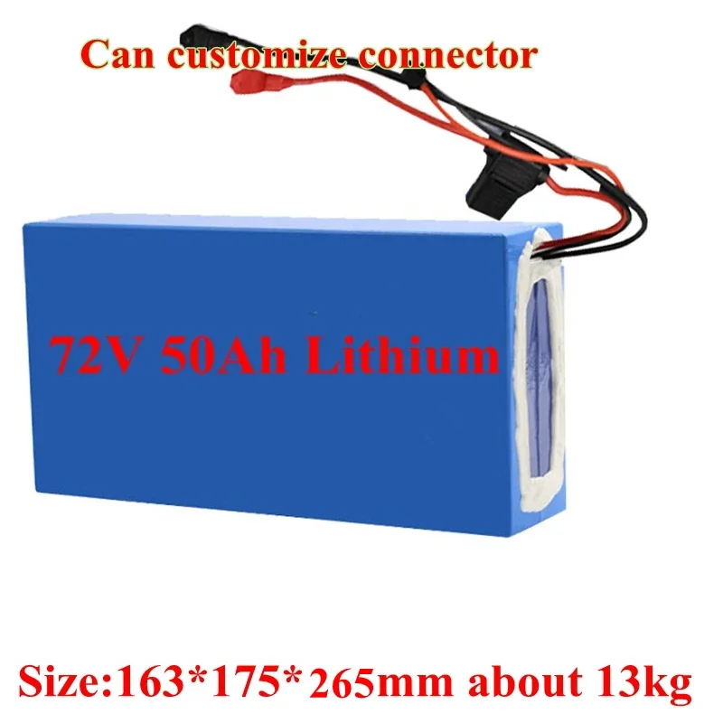 Power 72V 50Ah Lithium Li Ion Battery Pack with 100A BMS for 3000W 3500W Electric Motorcycle E-scooter EV Forklift +10A Charger