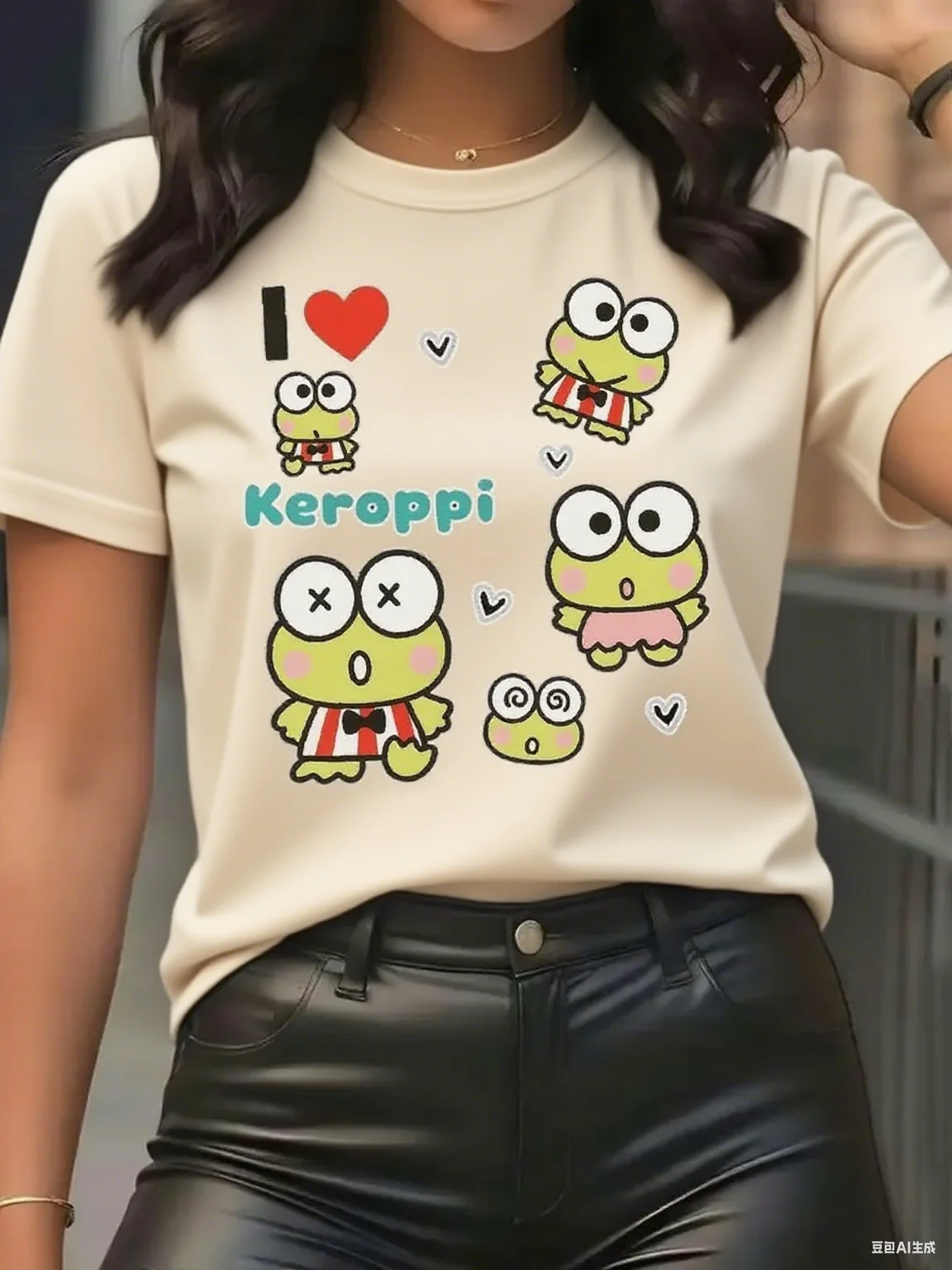 

Pure Cotton T - Shirt with Kerokerokeroppi Rainbow Letters Artwork Cute Sanrio Frog Colorful Alphabet Print Arrival Tee S-4XL