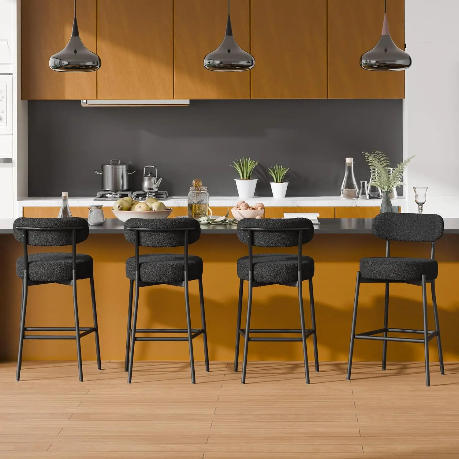 

Black Bar Stools Set of 4, Boucle Counter Height Bar Stools 28" Modern Barstools Counter Stools with 4'' Thick Round Seat Tall M