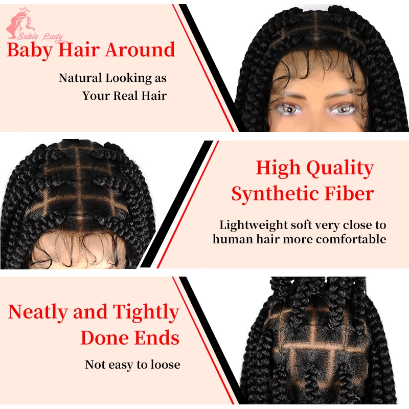 Synthetische Perücken Ingwer Farbe Jumbo Box geflochtene Perücken für Frauen Cornrow Box knoten lose volle Spitze geflochtene Perücken vor dem Zupfen Babyhaar