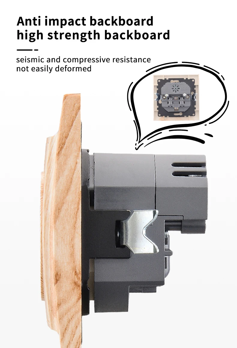 Flammhemmender EU-Standard aus Holz mit Erdungsfarbe, klassische USB-Steckdosen aus Kunststoff, 250 V, eingebettete Wandsteckdosen, 250 V – Detail 6