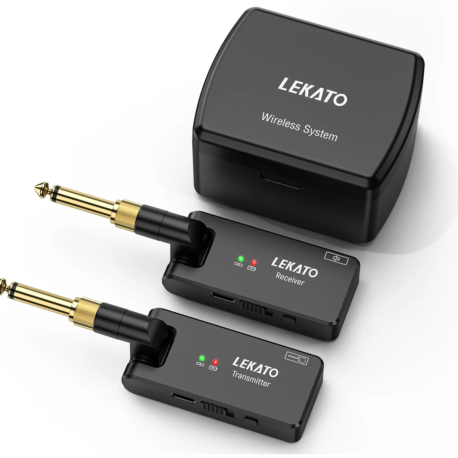 

LEKATO WS-100 Wireless Transmission System Electric Guitar Receiver Transmitter with Charging Box Rechargeable 3.5mm 6.35m