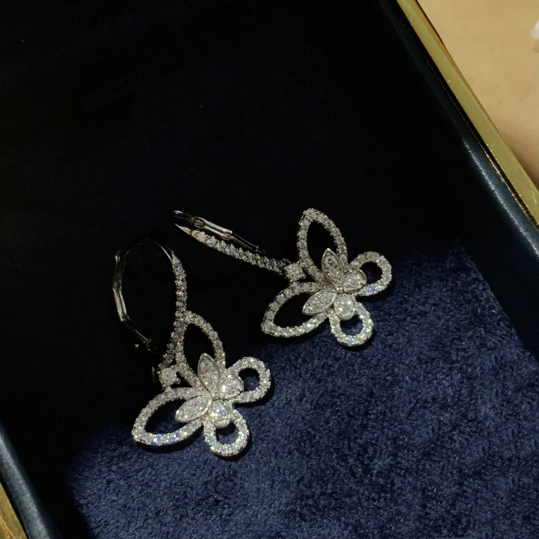 New Trendy Woman 925 Silver Zircon High Carbon Diamond Hollow Out Butterfly Drop Earrings Luxury Fine Jewelry For Wedding