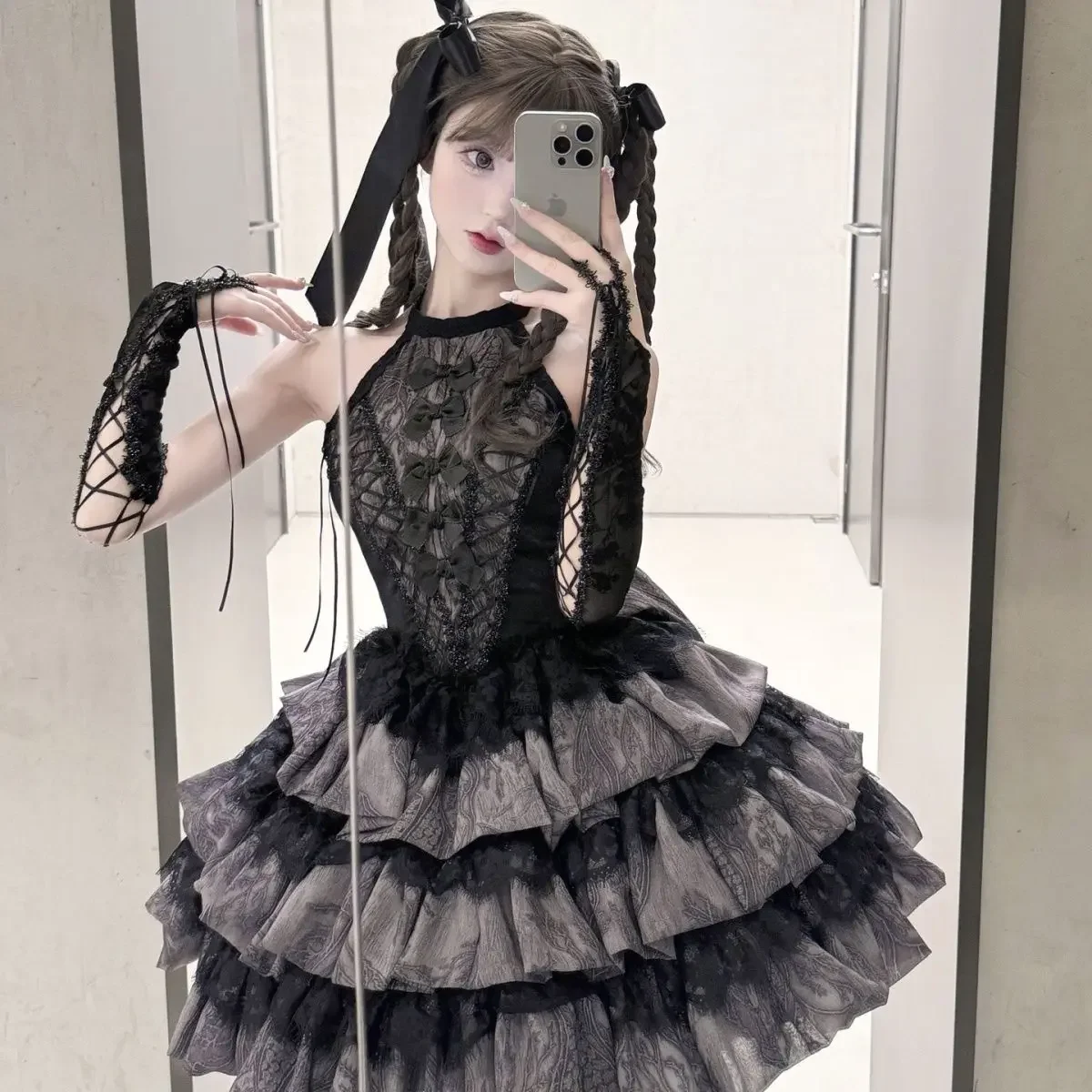 SOIOMES Smoke Purple Spot Genuine Lolita Saia Vestidos de bolo em camadas femininos