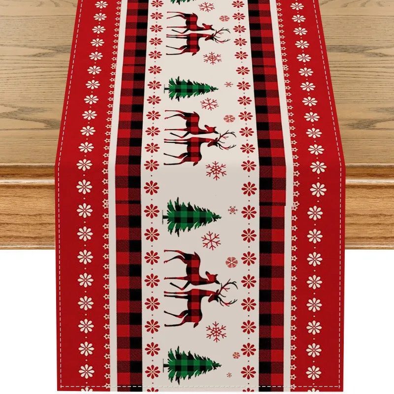 European and American Christmas Linen Printed Table Flag Home Thickened Heat-insulating and Heat-resistant Table Cloth