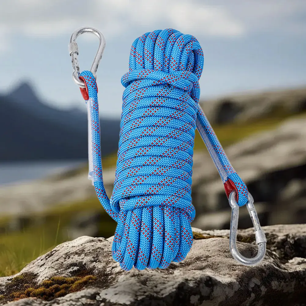 

10mm Rock Climbing Rope with 2 Hooks Outdoor Static Rapelling Rope 10m/20m/30m Safety Life Rope for Fire Escape Car Rescue