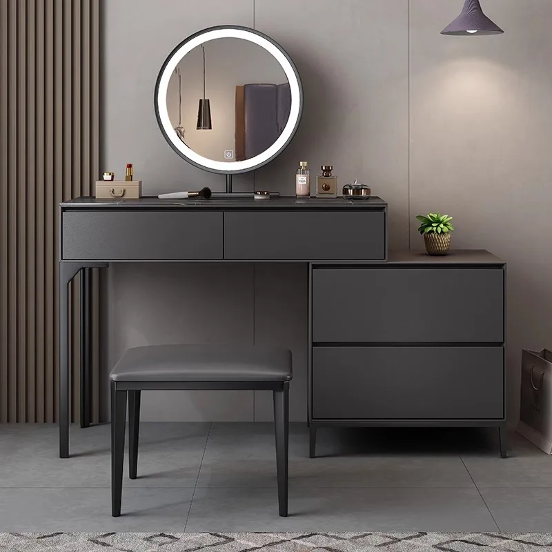 Telescopic dressing table Modern simple small apartment rock slab LED lamp dressing table