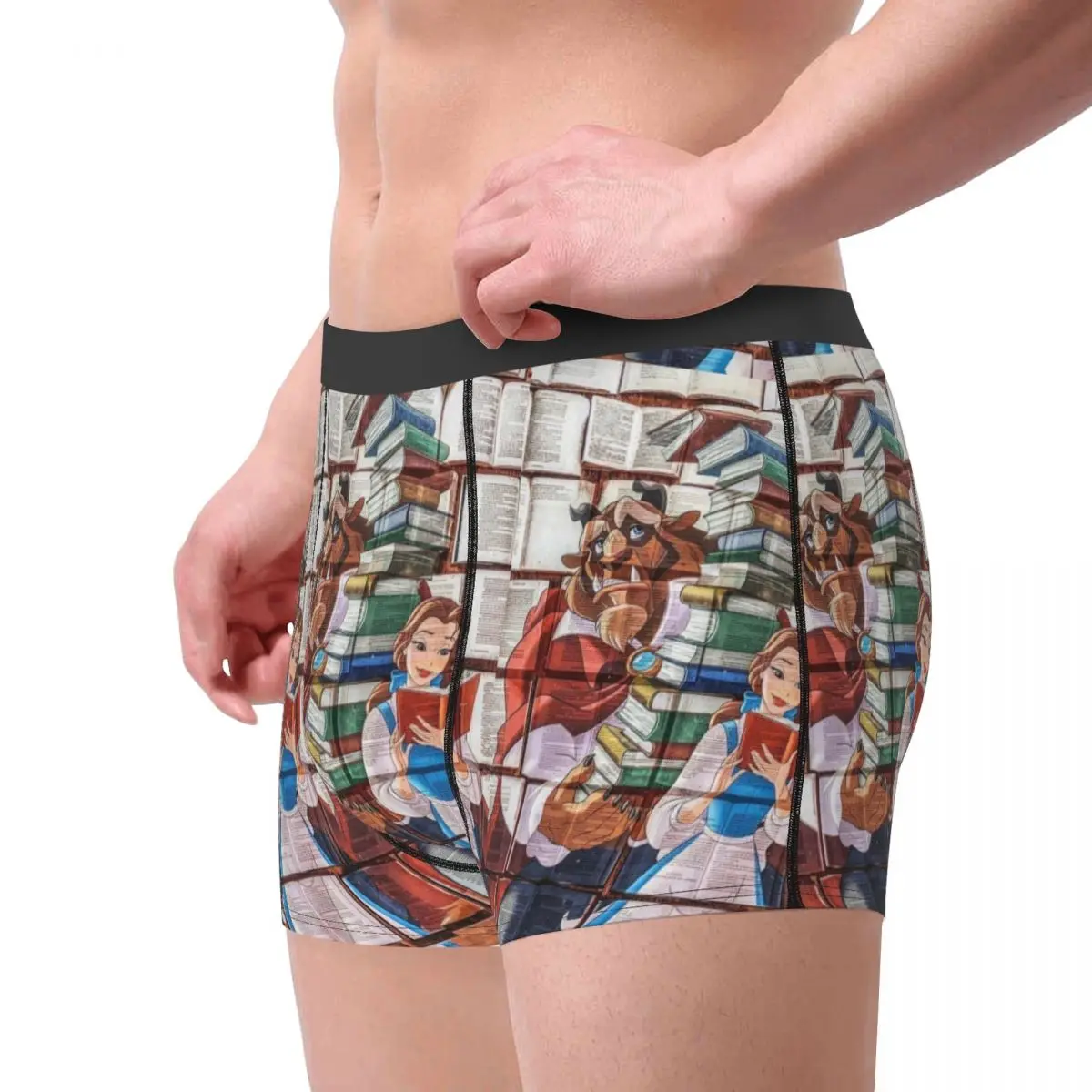 Cueca boxer personalizada da bela e a fera, cueca boxer estampada masculina, calcinha macia