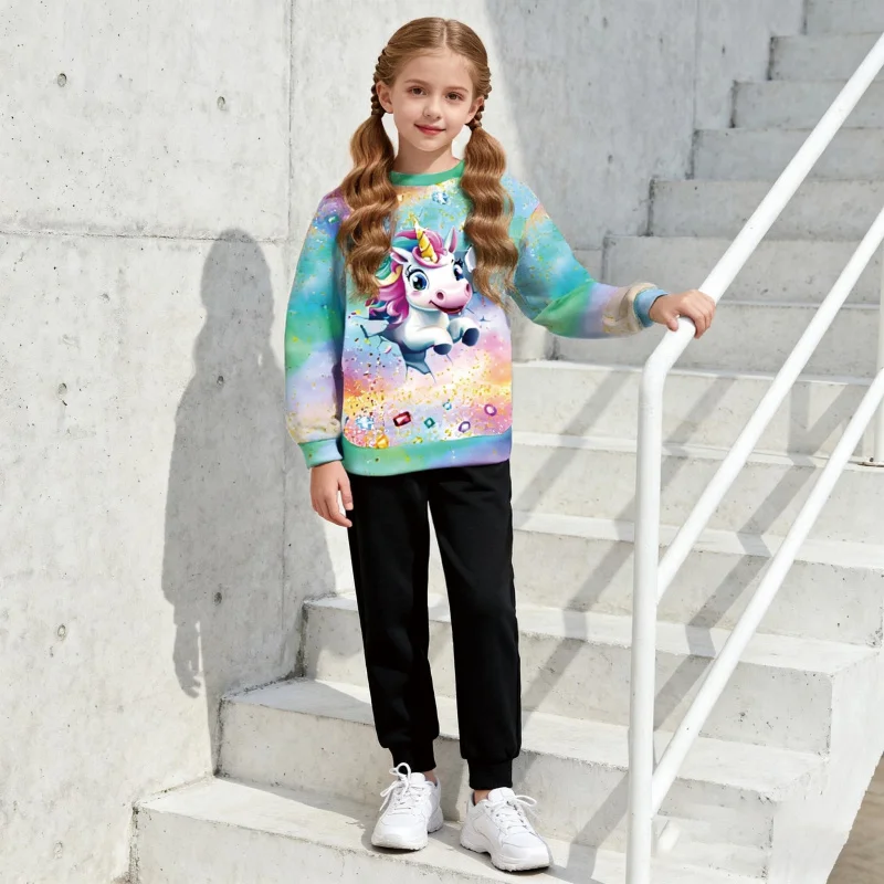 

Fashion Tie-dye Unicorn round Neck Long Sleeve Sweatshirt for Girls Casual Hot-selling 2026