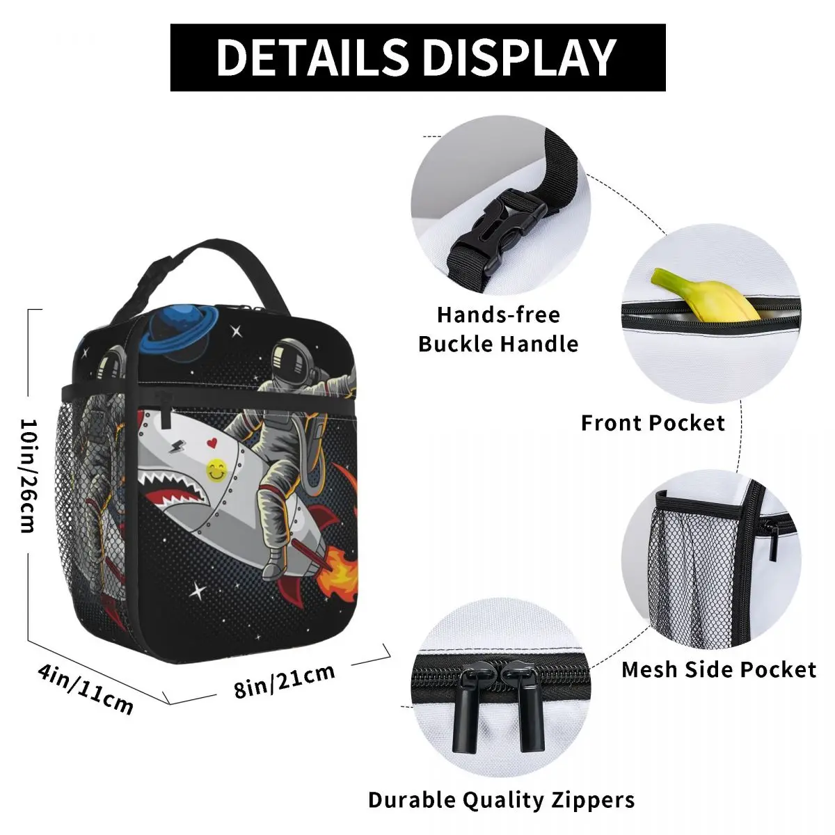 Astronauts Riding Monster Rocket Insulated Lunch Bag for Women Cooler Thermal Food Box Tote Portable Lunch Boxes Container