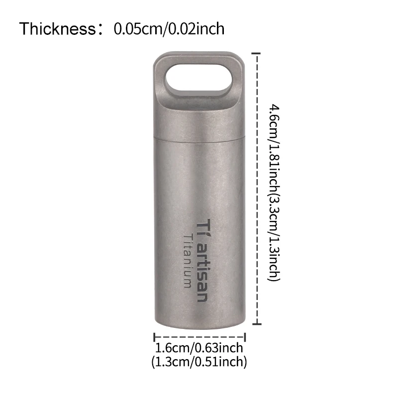 Tiartisan – Mini Pastillero Sellado de Titanio Puro, Impermeable, para Viajes al Aire Libre, Contenedor de Piezas Pequeñas, Herramienta Multiusos EDC